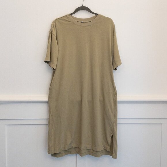 Uniqlo Dresses & Skirts - Uniqlo Oversized T-Shirt Dress 100% Cotton Khaki Green Casual Relaxed Fit M